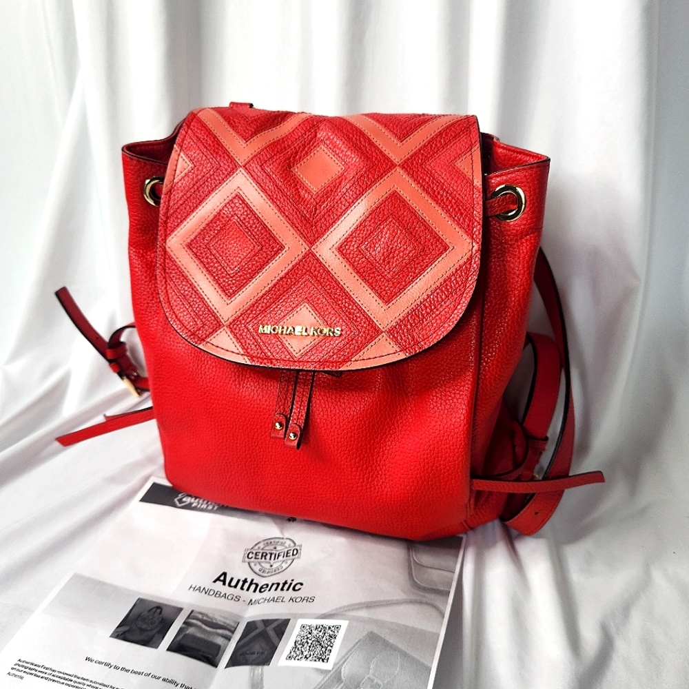 Michael Kors Red Riley Backpack - Picture 2 of 16